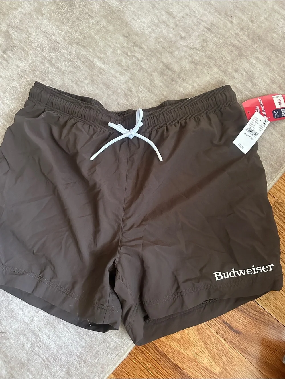Budweiser Brown Athletic Swim Shorts with White Drawstring